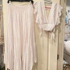 Free People Ivory White and Black Polka Dot Set